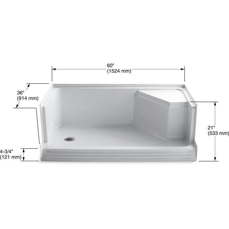 K9489K4 Kohler Memoirs 60" x 36" Single Threshold LeftHand Drain